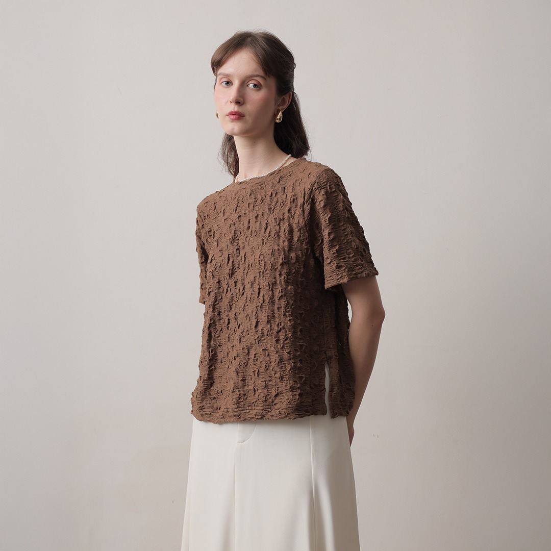 [Tutuloph] Ilya Blouse | Blouse Wanita Knit Motif Tekstur | Rok Wanita Stretch Nyaman & Elegan untuk Casual Daily & Hangout Look