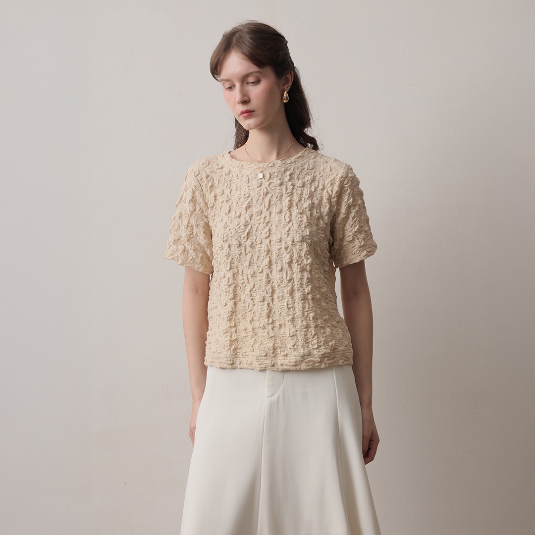 [Tutuloph] Ilya Blouse | Blouse Wanita Knit Motif Tekstur | Rok Wanita Stretch Nyaman & Elegan untuk Casual Daily & Hangout Look
