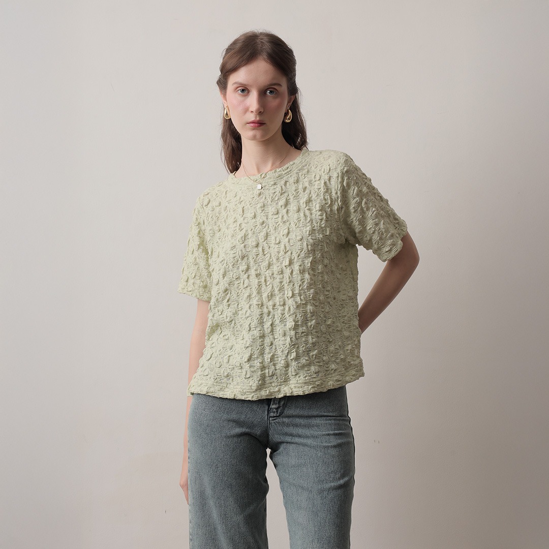 [Tutuloph] Ilya Blouse | Blouse Wanita Knit Motif Tekstur | Rok Wanita Stretch Nyaman & Elegan untuk Casual Daily & Hangout Look