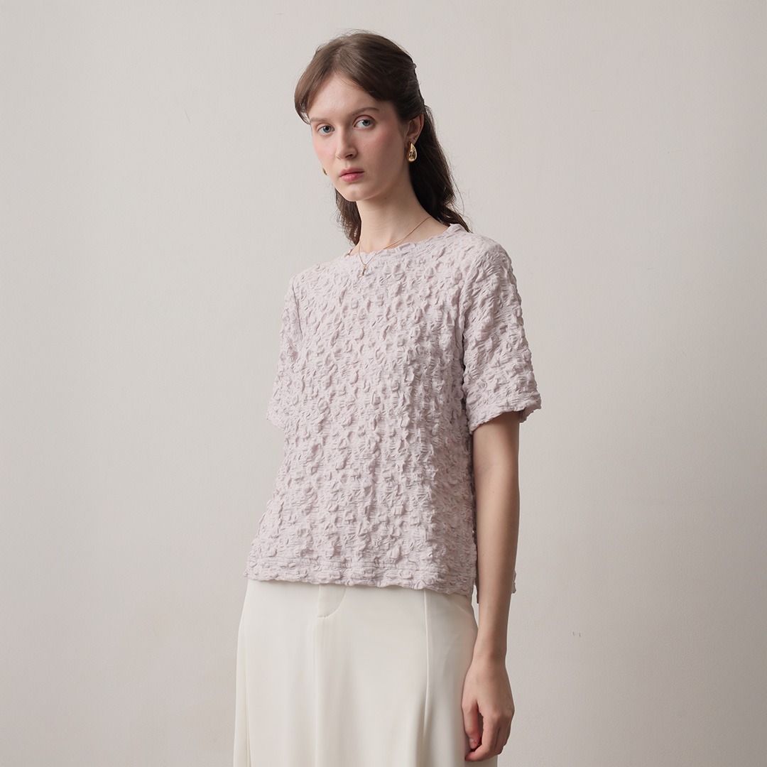 [Tutuloph] Ilya Blouse | Blouse Wanita Knit Motif Tekstur | Rok Wanita Stretch Nyaman & Elegan untuk Casual Daily & Hangout Look