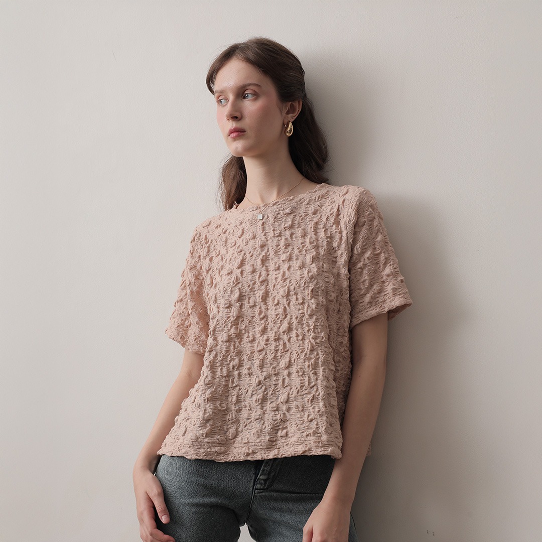 [Tutuloph] Ilya Blouse | Blouse Wanita Knit Motif Tekstur | Rok Wanita Stretch Nyaman & Elegan untuk Casual Daily & Hangout Look