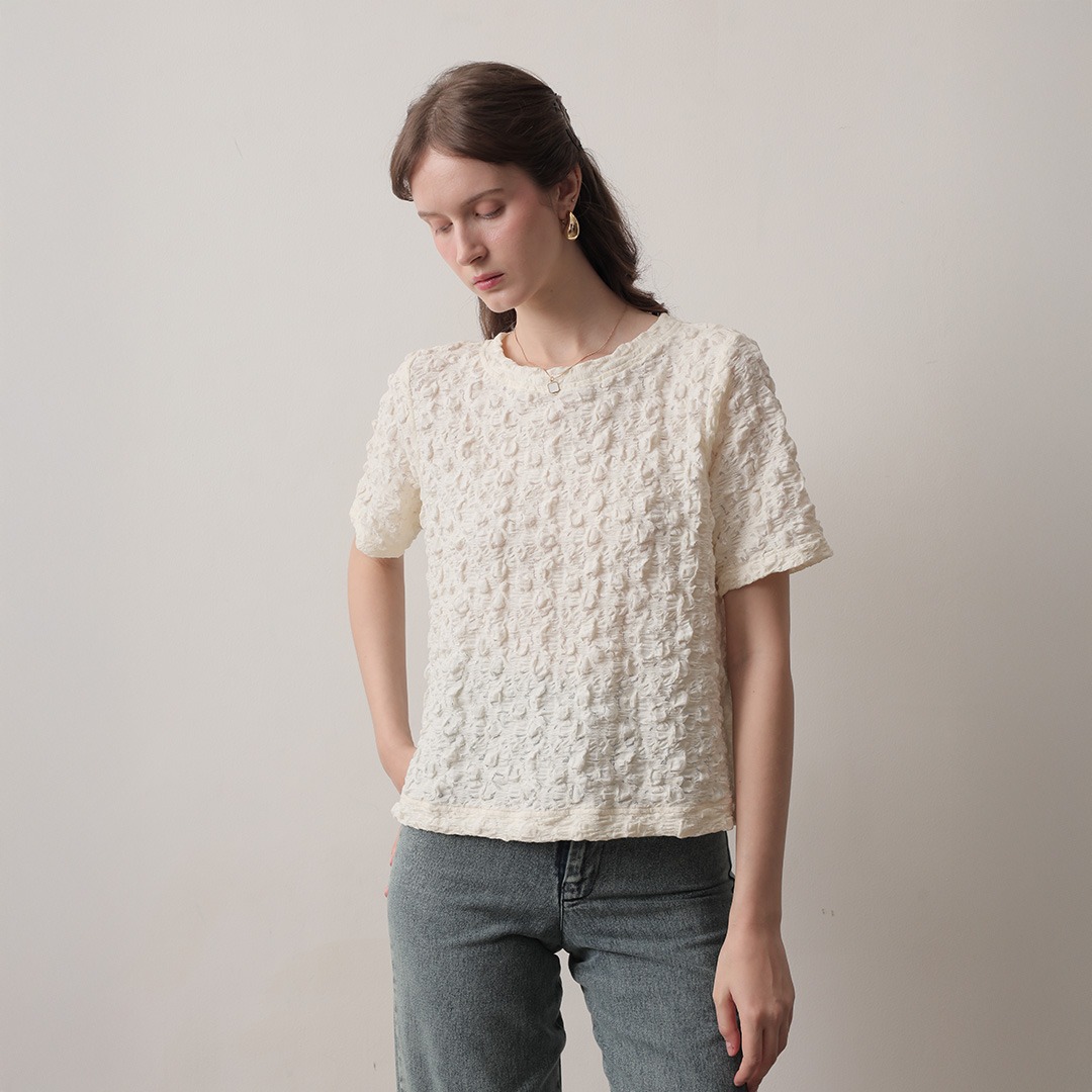 [Tutuloph] Ilya Blouse | Blouse Wanita Knit Motif Tekstur | Rok Wanita Stretch Nyaman & Elegan untuk Casual Daily & Hangout Look