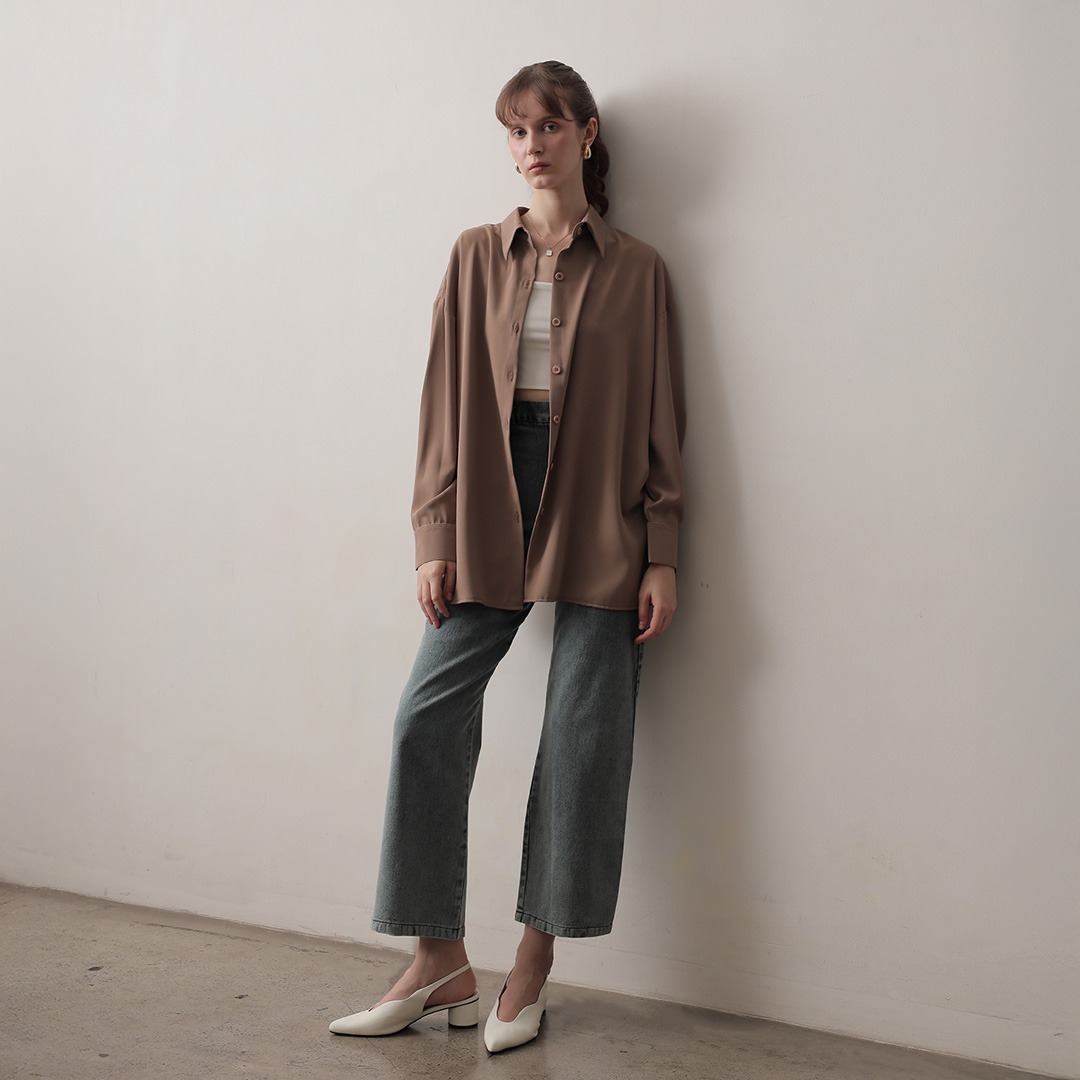 [Tutuloph] Lowell Oversized Shirt | Kemeja Oversized Wanita Lengan Panjang | Kemeja Casual Stylish Korean Look | Kemeja Cewek Jumbo Polos / Motif untuk Daily & Office Wear