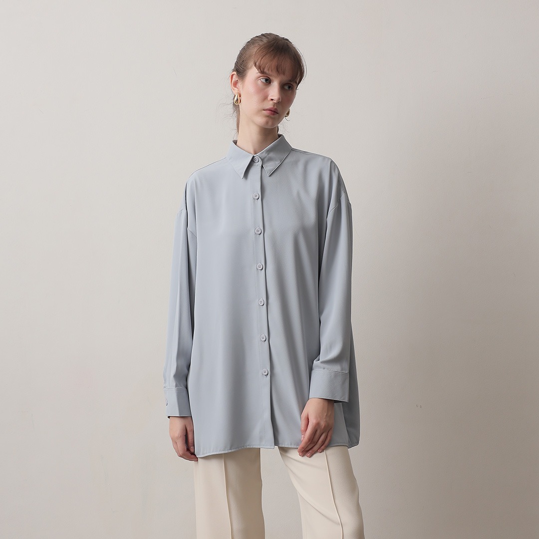 [Tutuloph] Lowell Oversized Shirt | Kemeja Oversized Wanita Lengan Panjang | Kemeja Casual Stylish Korean Look | Kemeja Cewek Jumbo Polos / Motif untuk Daily & Office Wear