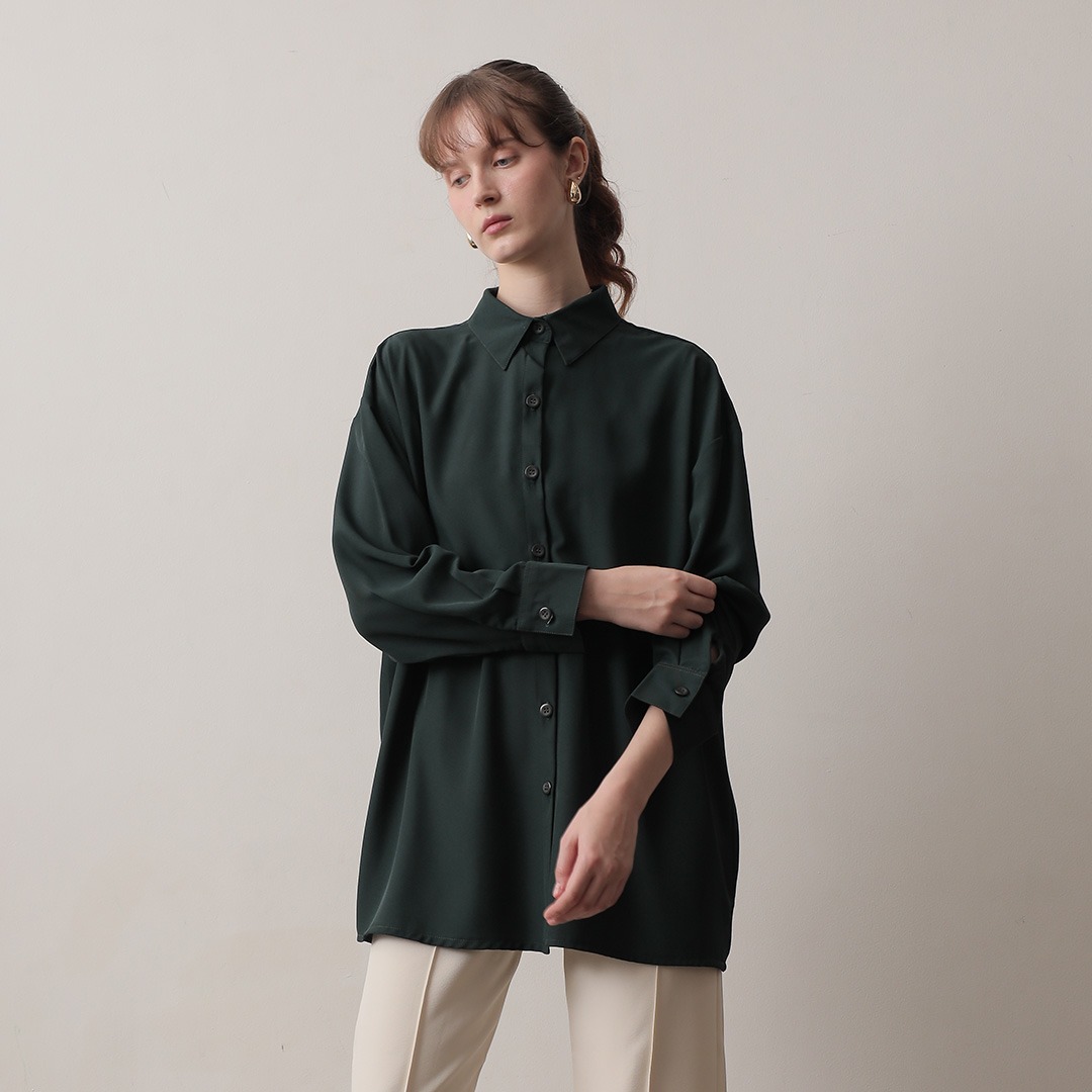 [Tutuloph] Lowell Oversized Shirt | Kemeja Oversized Wanita Lengan Panjang | Kemeja Casual Stylish Korean Look | Kemeja Cewek Jumbo Polos / Motif untuk Daily & Office Wear