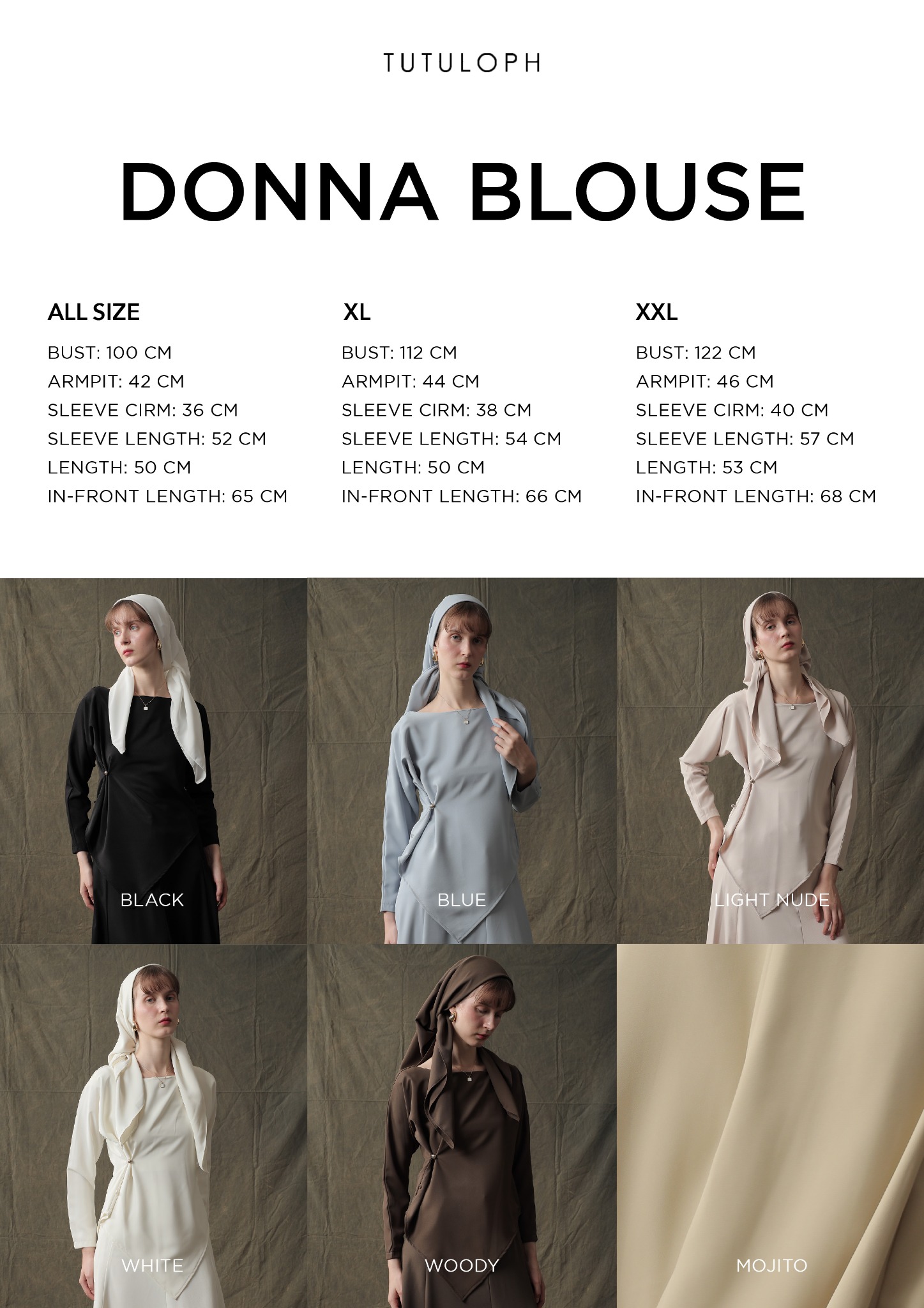 [Tutuloph] Donna Blouse | Long Sleeve |  Atasan Kemeja Wanita Casual Fashion Kantor Blouse Kancing Lengan Panjang Hijab Friendly Top Bigsize