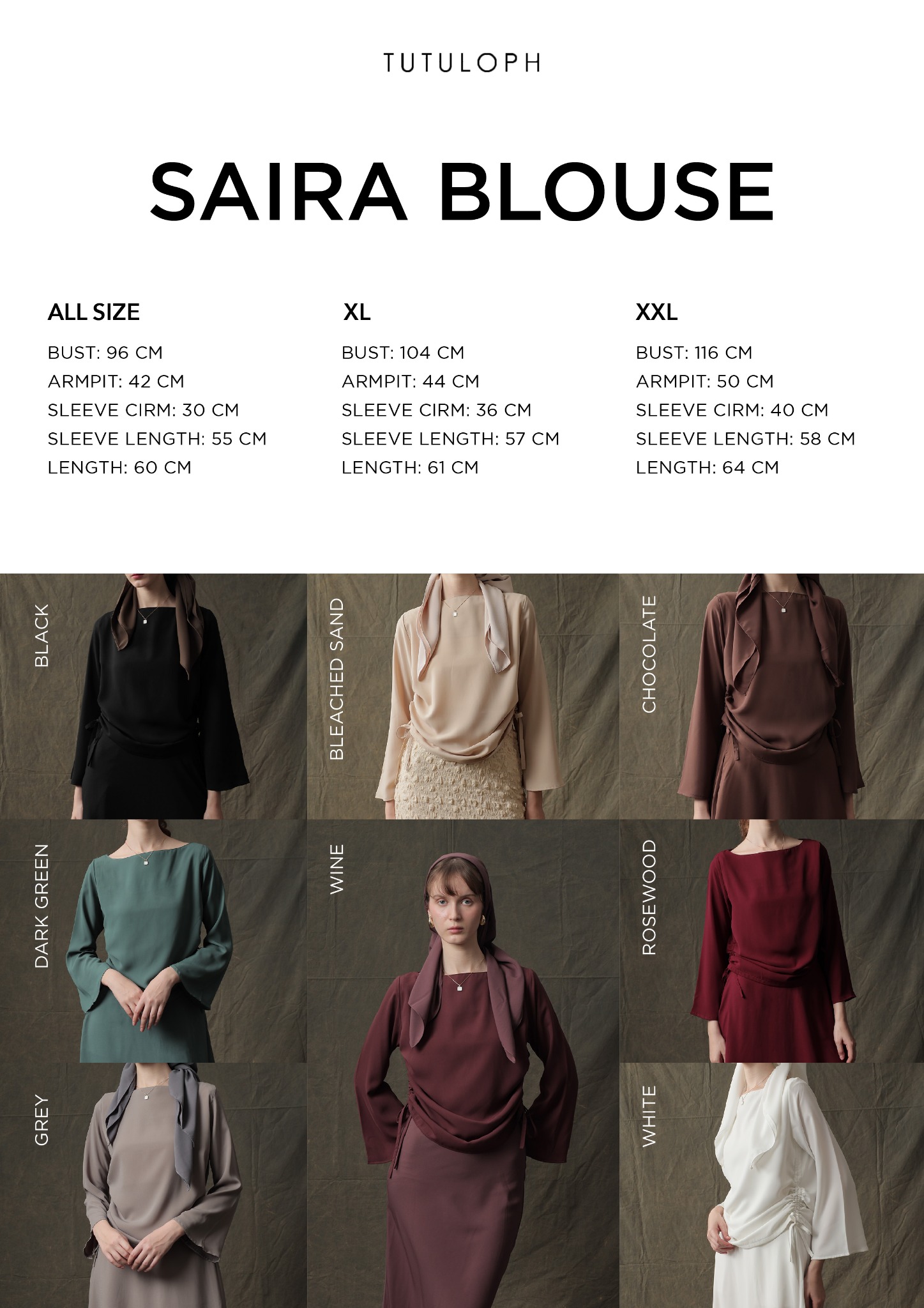 [Tutuloph] Saira Blouse | Long Sleeve | Blouse Serut Pinggang Wanita Lengan Panjang | Kemeja Casual Stylish Look | Kemeja Cewek Jumbo Polos / Motif untuk Daily & Office Wear Hijab Friendly