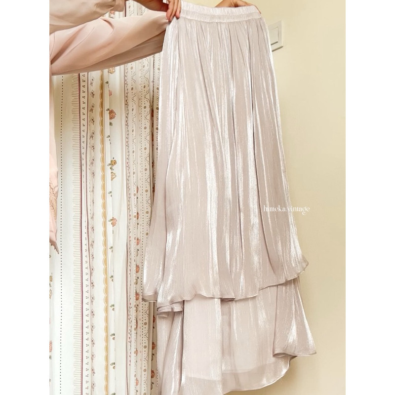 Calia Shimmer Skirt Pink and Cream beige by Himeka Vintage