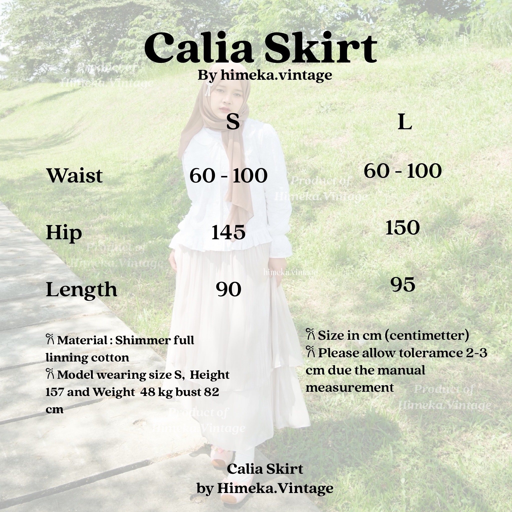 Calia Shimmer Skirt Pink and Cream beige by Himeka Vintage