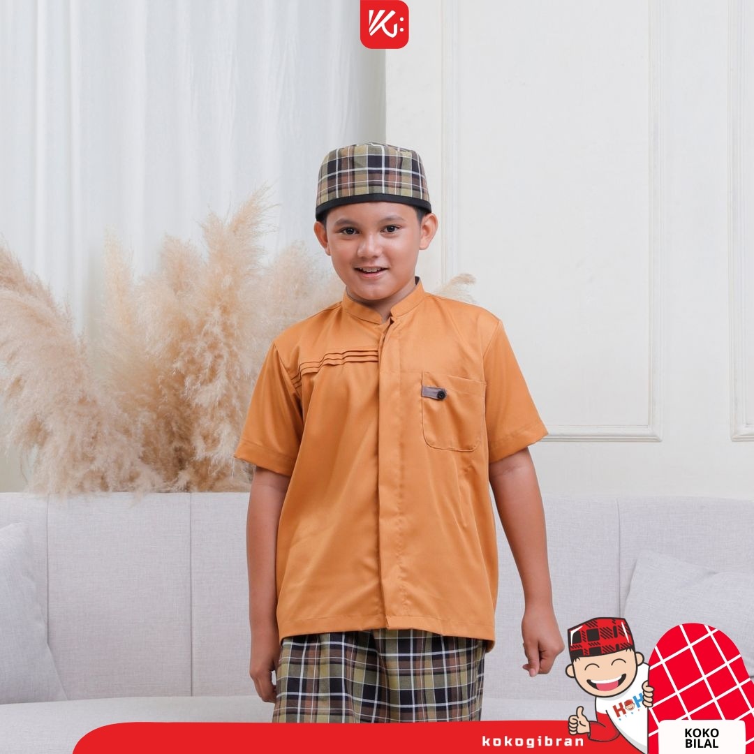 Baju Koko Anak KokoGibran / Baju Koko Warna Mustard / Baju Koko Adem / Baju Koko Lengan Pendek (BILAL)
