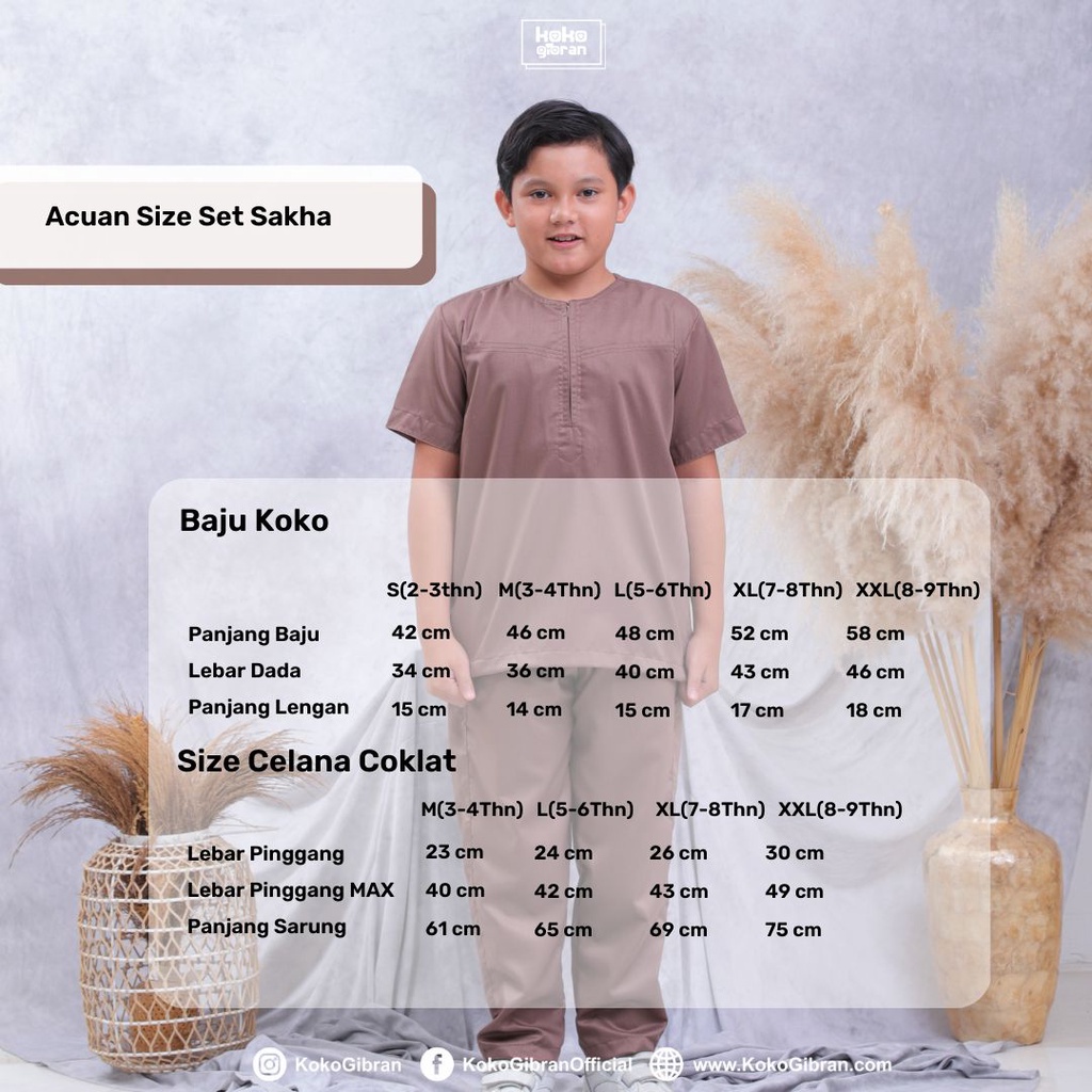 Baju Koko Anak KokoGibran  / Tanpa Kerah Coklat / Baju Koko Adem / Baju Koko Coklat (SAKHA)