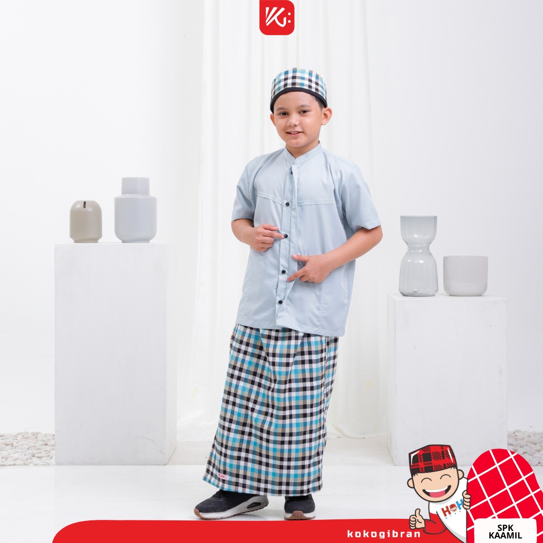 Set SPK Anak KokoGibran / Sarung Peci Koko Anak / SPK Anak / Set Anak Terlaris / Set SPK / Set Shalat Anak Warna Biru (Kamiil)