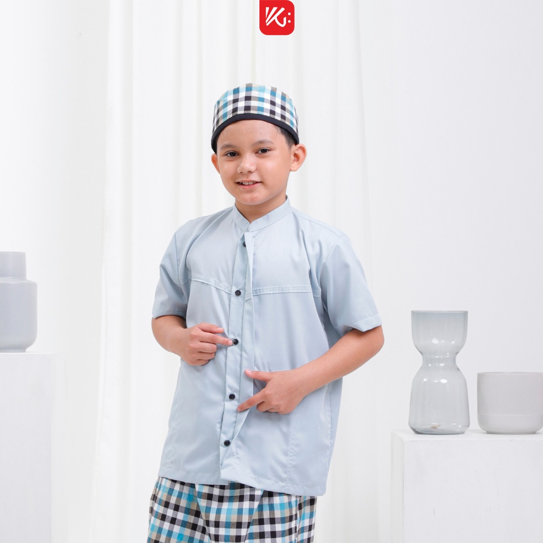 Set SPK Anak KokoGibran / Sarung Peci Koko Anak / SPK Anak / Set Anak Terlaris / Set SPK / Set Shalat Anak Warna Biru (Kamiil)