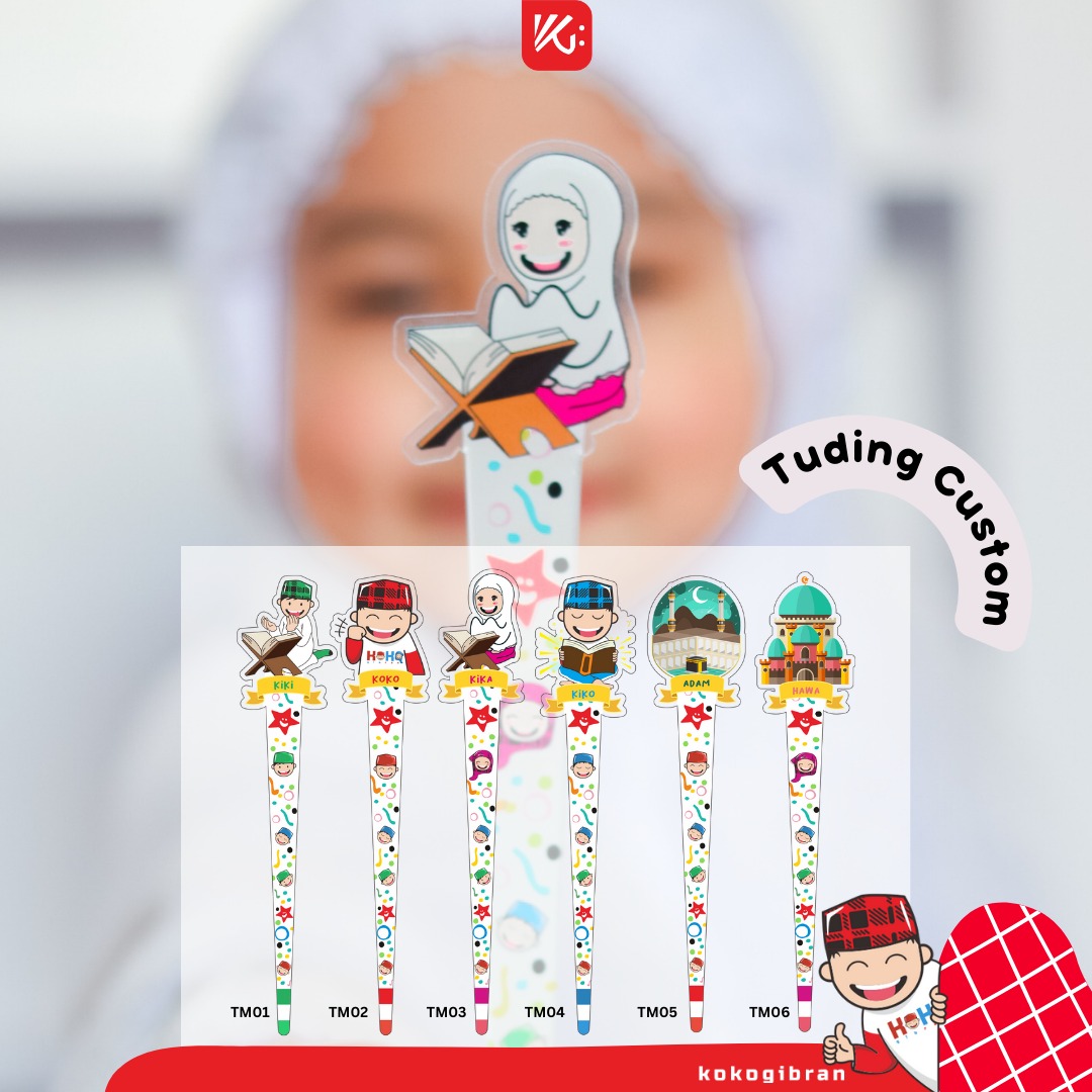 Tuding Mengaji Karakter KokoGibran / Alat Bantu Mengaji / Alat Tunjuk Mengaji / Kalam Mengaji / Tuding Custom Nama