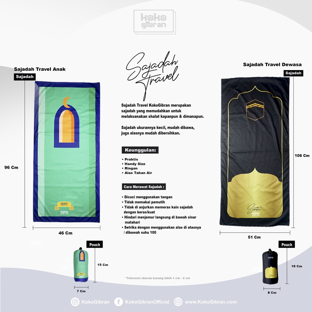 Sajadah Travel Pouch Anak Custom Nama KokoGibran / Sajadah Nama / Sajadah Anak (Flat Series)