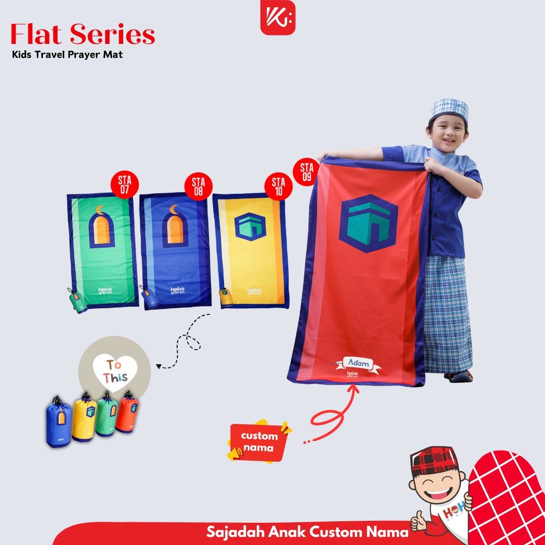 Sajadah Travel Pouch Anak Custom Nama KokoGibran / Sajadah Nama / Sajadah Anak (Flat Series)