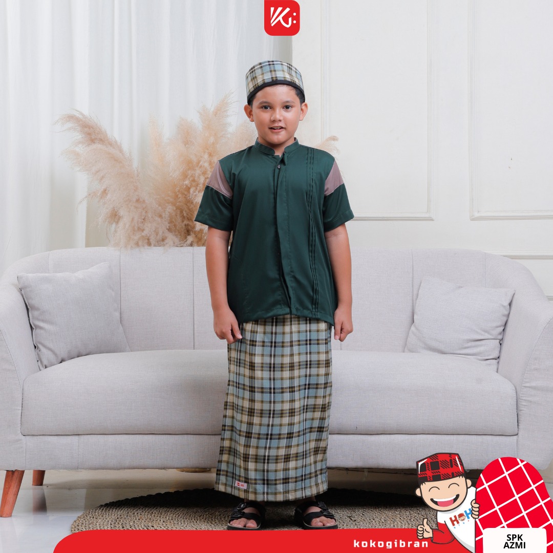 (AZMI) Set Koko Sarung Instan Peci AnaK Hijau