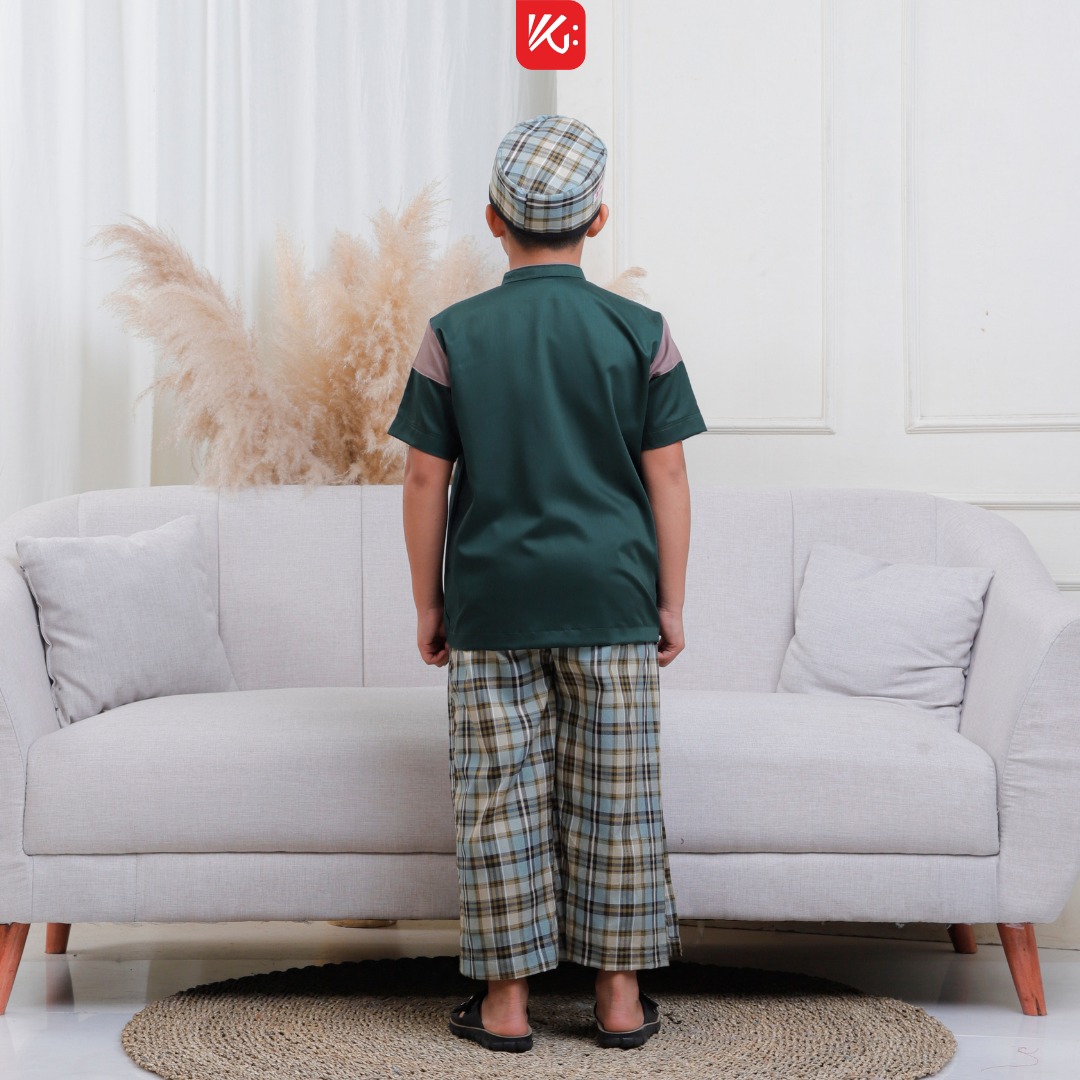 (AZMI) Set Koko Sarung Instan Peci AnaK Hijau