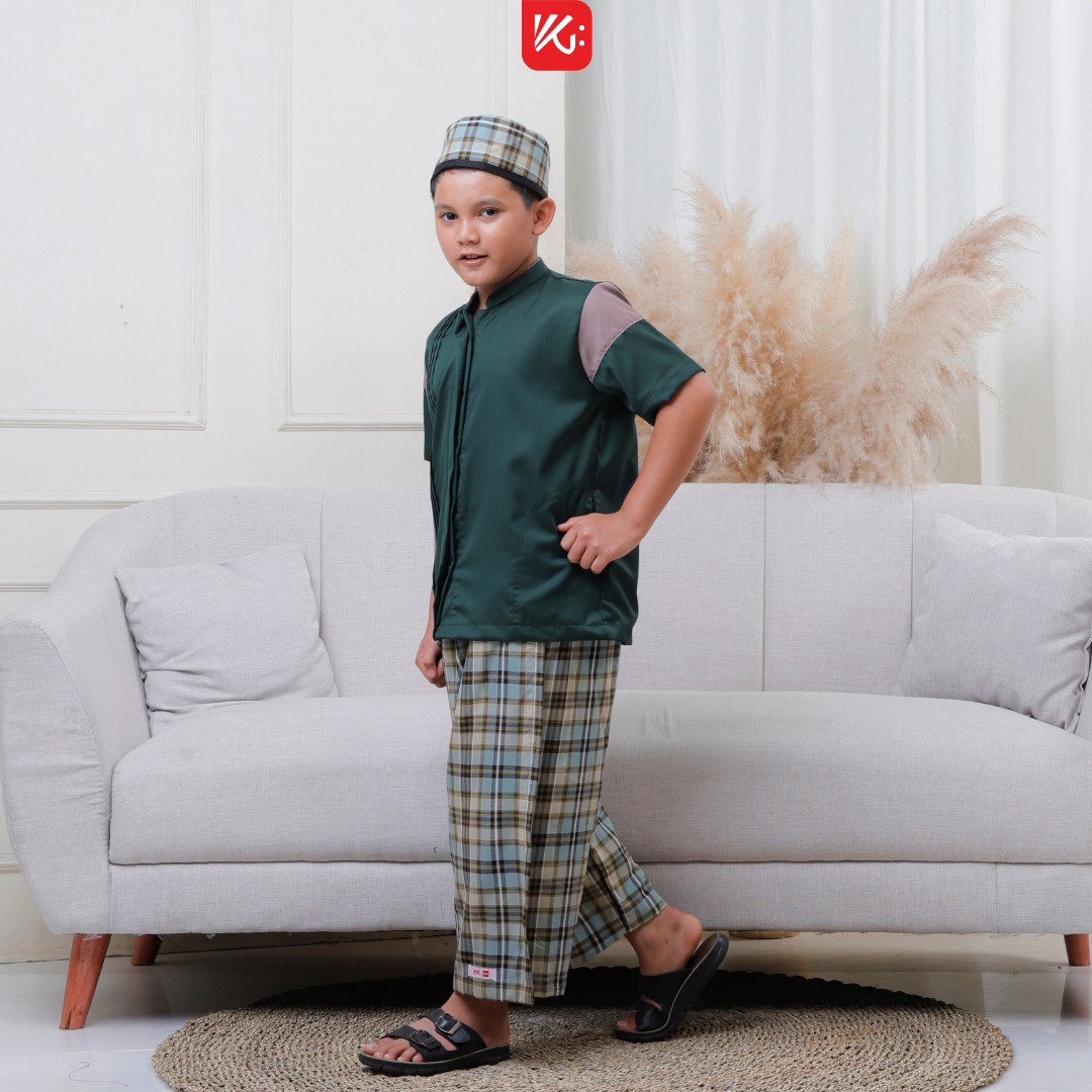 (AZMI) Set Koko Sarung Instan Peci AnaK Hijau