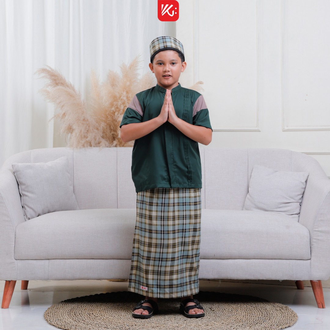 (AZMI) Set Koko Sarung Instan Peci AnaK Hijau