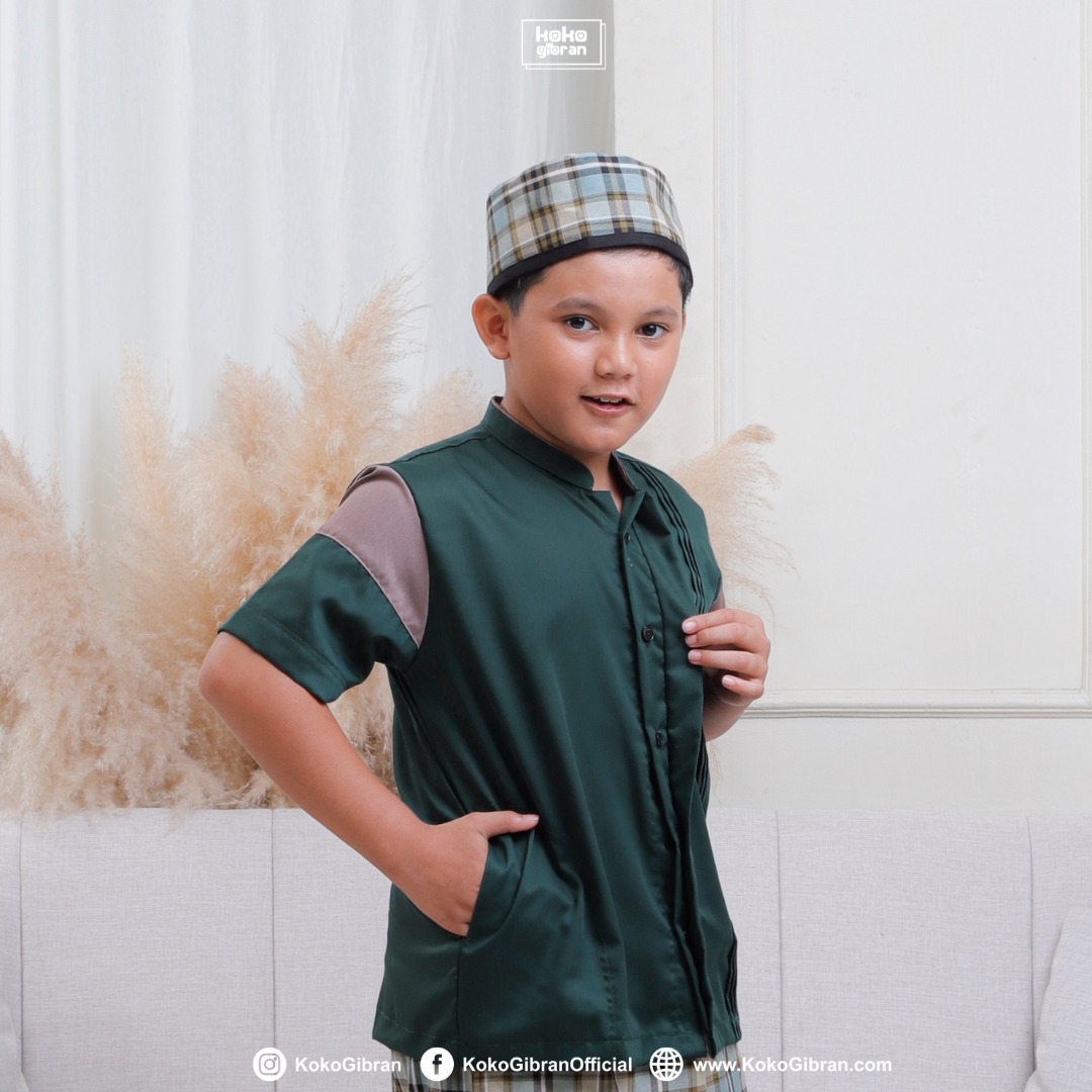 (AZMI) Set Koko Sarung Instan Peci AnaK Hijau