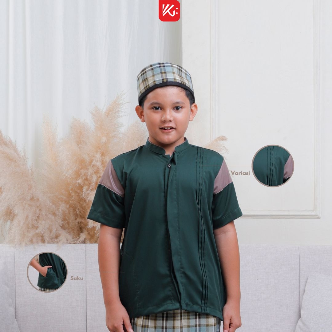 (AZMI) Set Koko Sarung Instan Peci AnaK Hijau