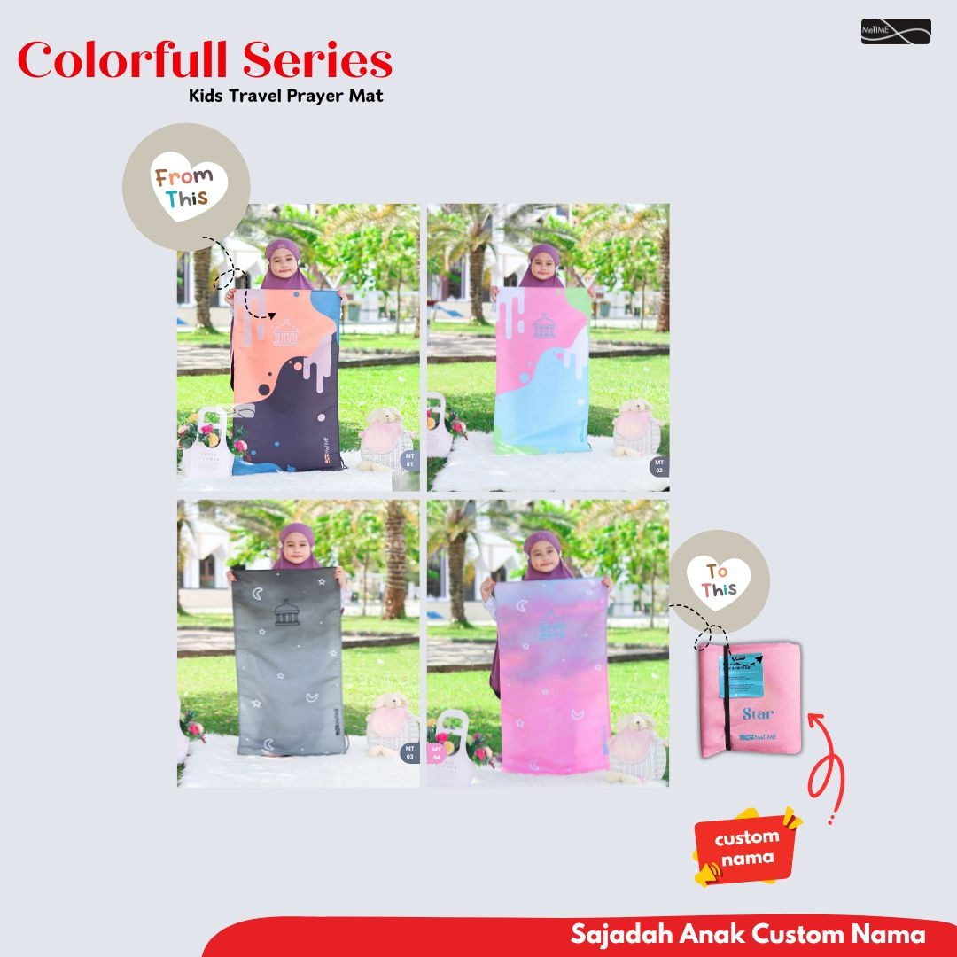 Sajadah Travel Anak Custom Nama MeTime / Sajadah Travel / Sajadah Custom (Colorful Series)