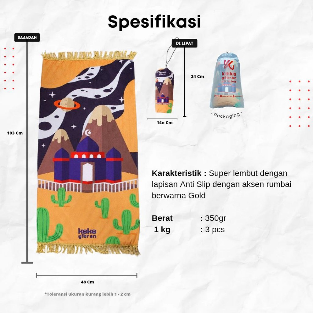 Sajadah Anak Eksklusif KokoGibran / Sajadah Anak Custom Nama / Sajadah Anak Tebal (Orange Series)