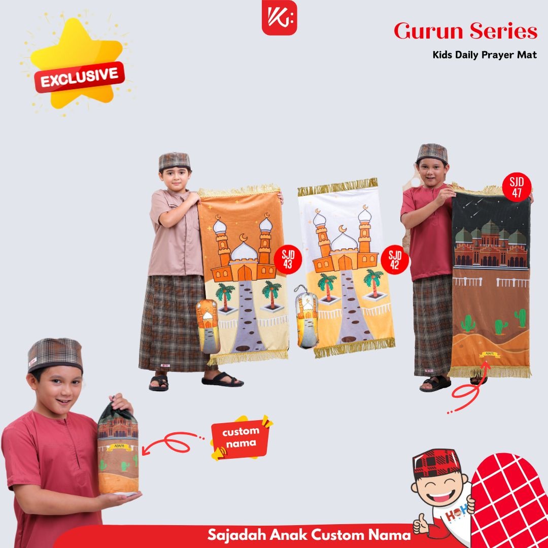 Sajadah Anak Eksklusif KokoGibran / Sajadah Anak Custom Nama / Sajadah Anak Tebal (Orange Series)