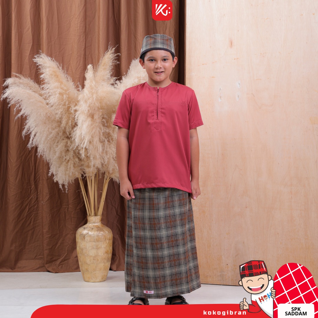 Set SPK Anak KokoGibran / Set Koko Sarung Instan Peci Anak / Sarkoci / Sarcelko / Baju muslim anak (Saddam)