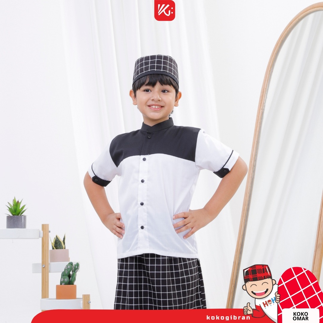 Baju Koko Anak KokoGibran /Baju Koko Anak Warna Putih / Baju Koko Anak / Baju Koko Warna Hitam / Koko Adem (OMAR)
