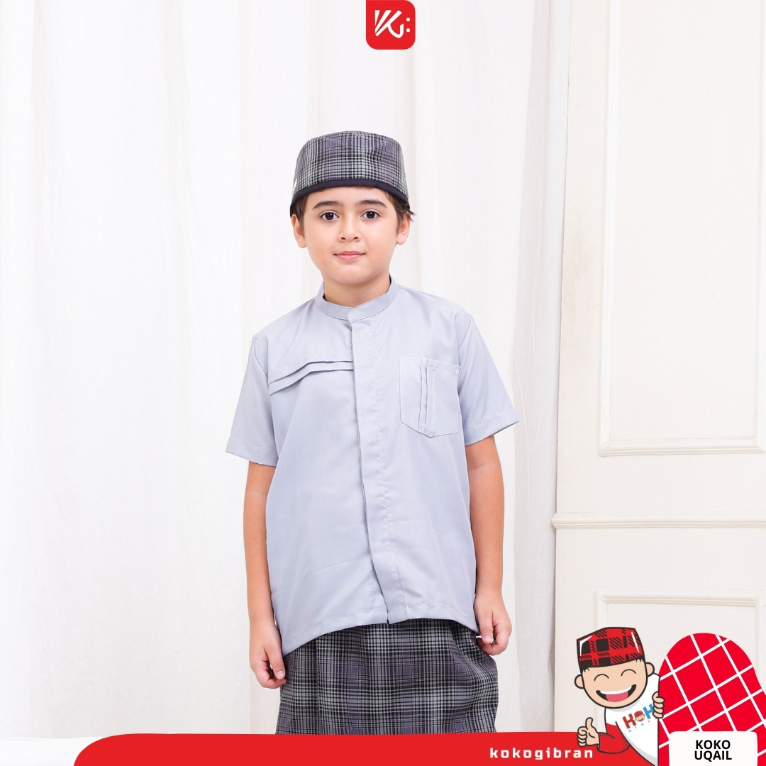 Baju Koko Anak KokoGibran / Baju Koko Anak Warna Abu / Baju Koko Adem / Baju Koko Premium (UQAIL)