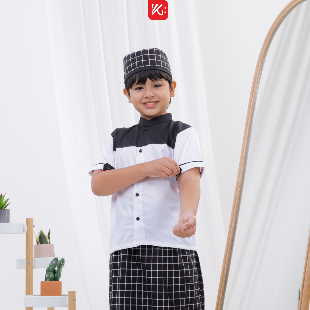Set SPK Anak KokoGibran / Sarung Koko Peci Anak (Seri Omar) / Sarkoci KokoGibran / Sarcelko / Baju Muslim Anak / Pakaian Muslim Anak