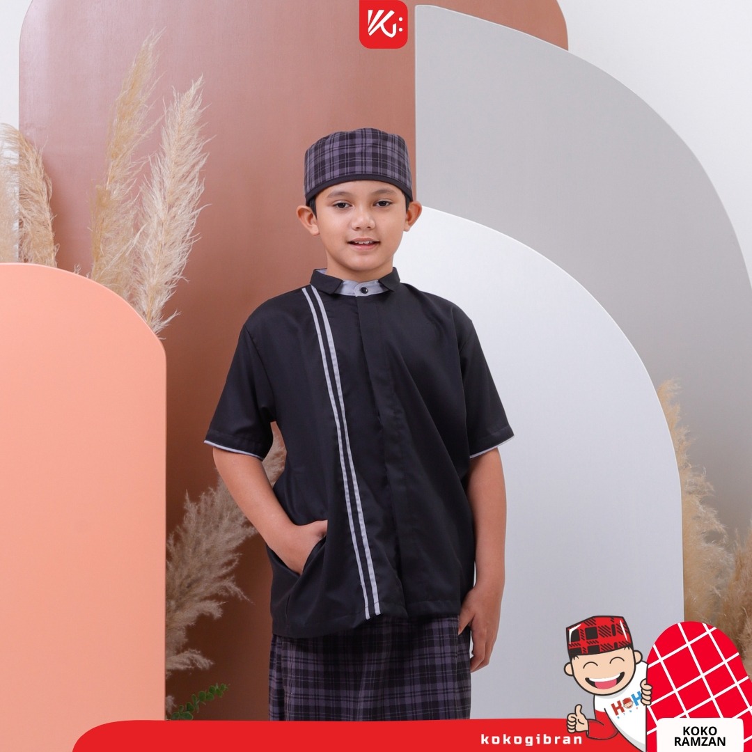 Baju Koko Anak KokoGibran Hitam/Koko Junior/Baju Koko Anak(RAMZAN)