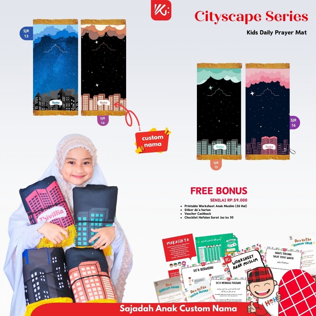 Sajadah Anak Custom Nama KokoGibran / Sajadah custom(Cityscape Series)