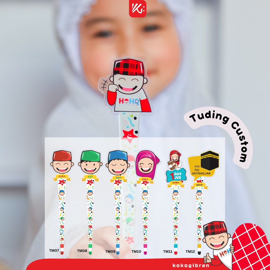  Tuding Mengaji Karakter KokoGibran / Alat Bantu Mengaji / Alat Tunjuk Mengaji / Kalam Mengaji / Tuding Custom Nama