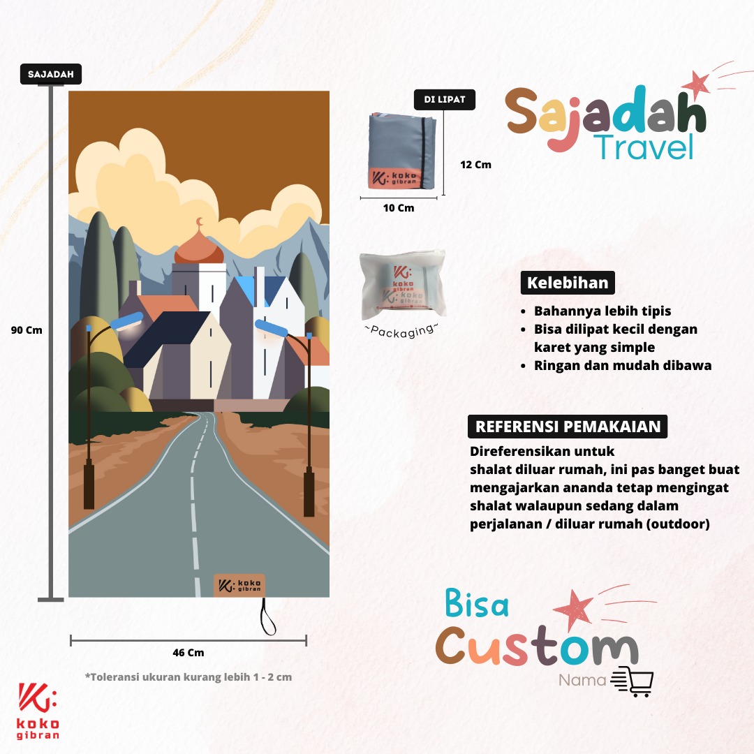 Sajadah Travel Anak Custom Nama KokoGibran / Sajadah Travel / Sajadah Custom (Cityscape Series)