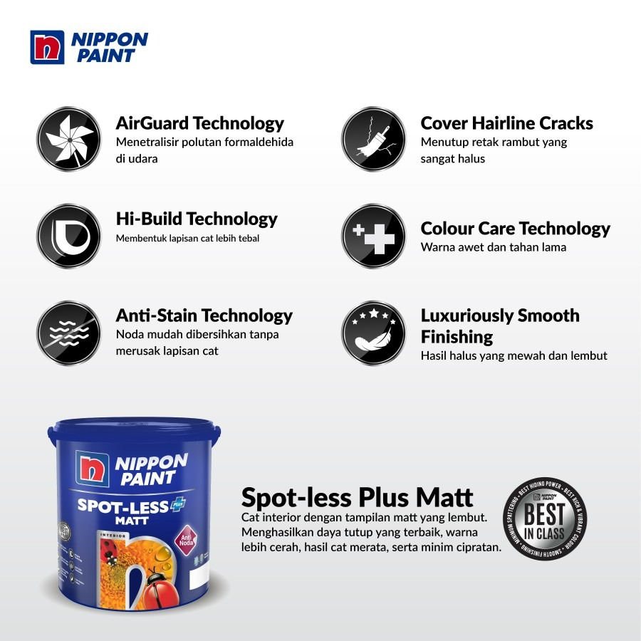 Nippon Spot-Less Plus Matt Tingting - 2.5L - Cat Ultra Premium Anti-Kuman & Anti-Noda
