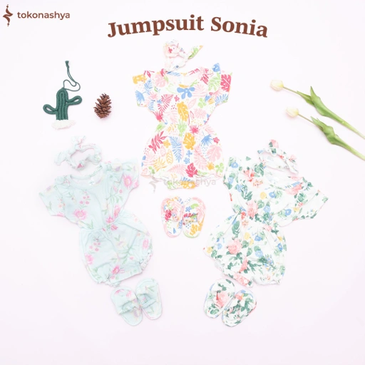 Image of Tokonashya 3-15 Bulan Jumpsuit Bayi Perempuan SONIA Free Bandana Sandal