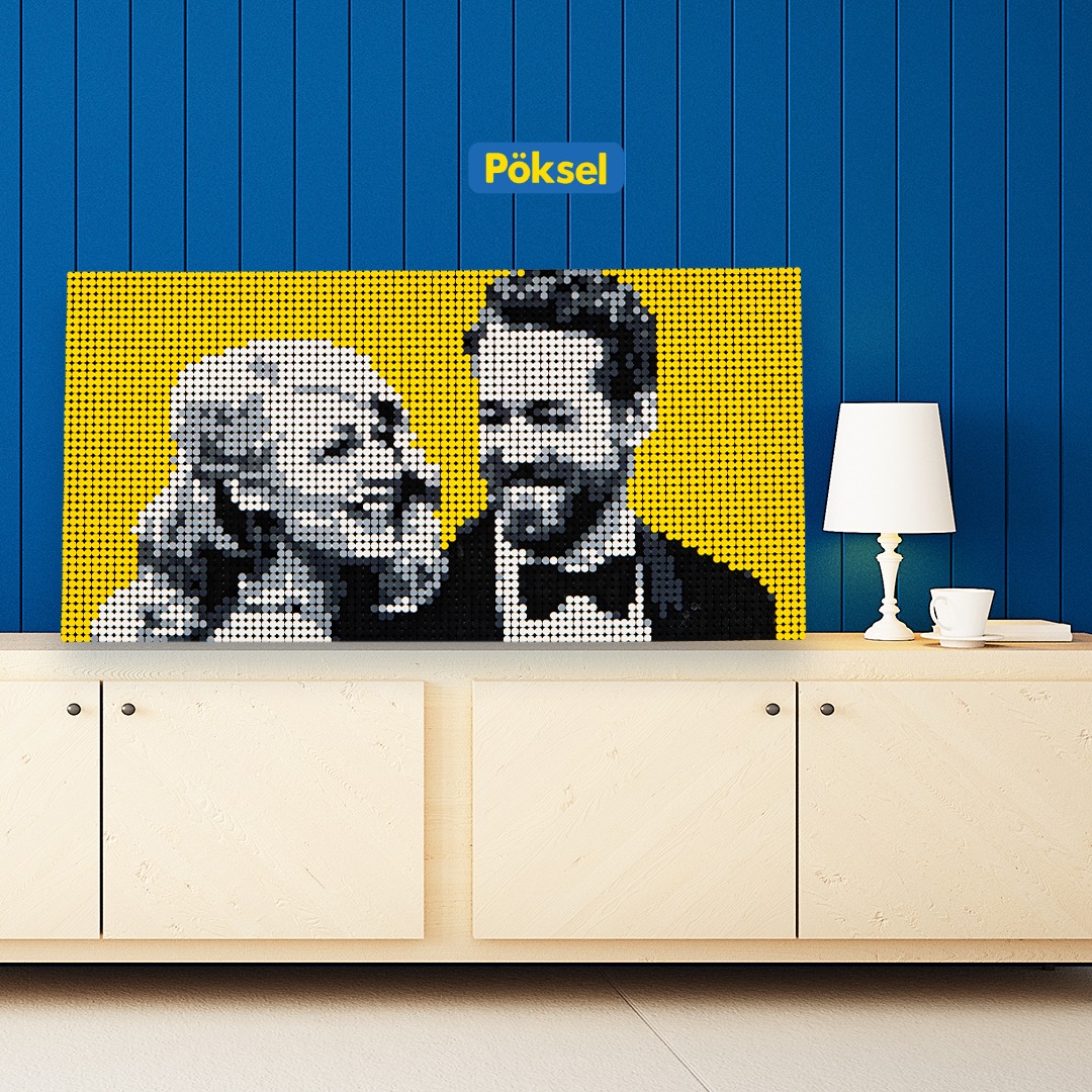 Poksel - Custom COUPLE 2x1 - Monochrome Pixel Art / Mosaic