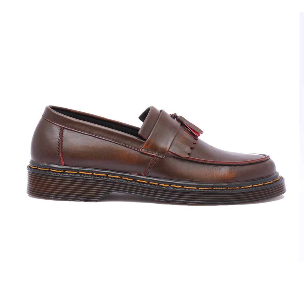AZCOST - Sepatu Slip on Pria Loafers Burgundy Tan