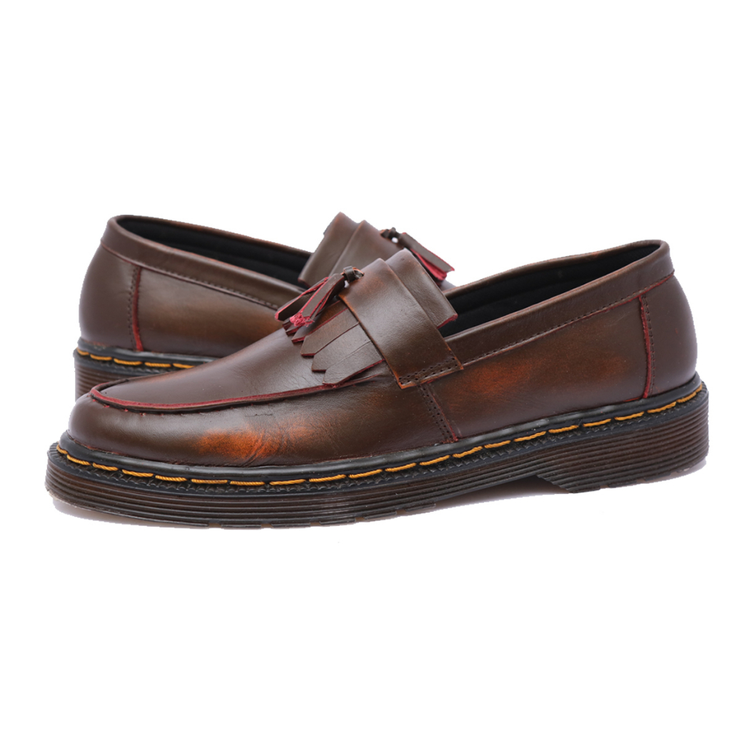 AZCOST - Sepatu Slip on Pria Loafers Burgundy Tan