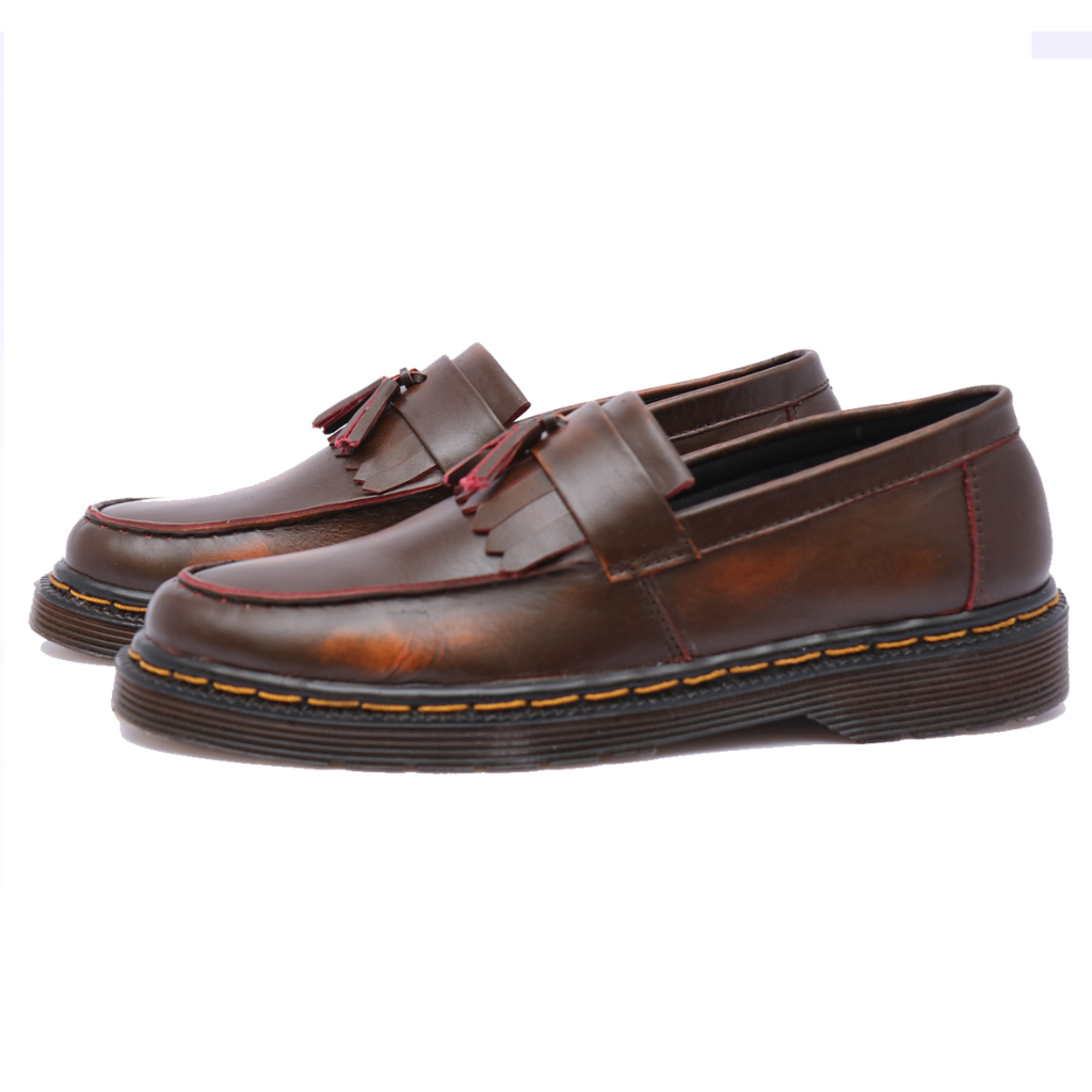 AZCOST - Sepatu Slip on Pria Loafers Burgundy Tan