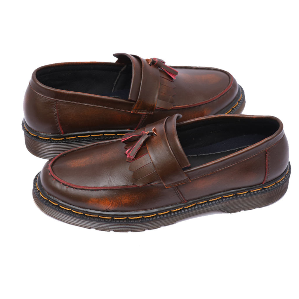 AZCOST - Sepatu Slip on Pria Loafers Burgundy Tan