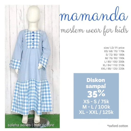Image of Gamis Anak Saleha Series | Blue Square (tanpa kerudung)