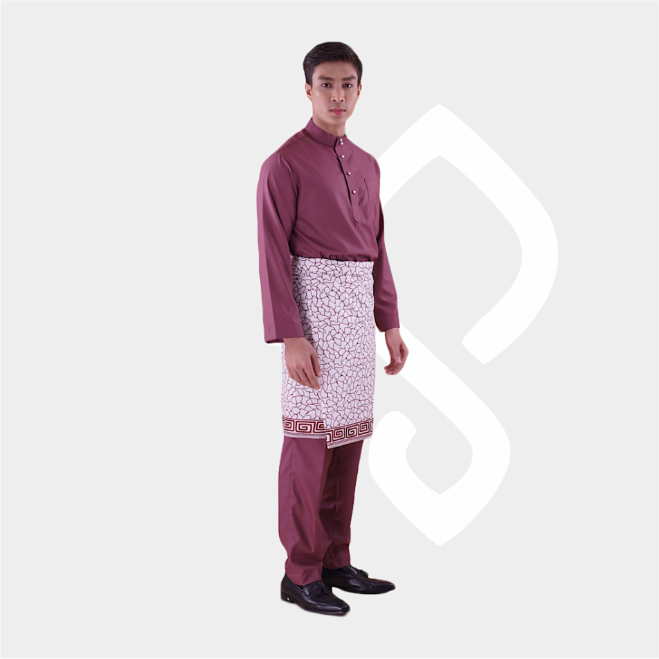 Baju Koko Pria Melayu Cekak Musang Bahan Satin Setelan Muslim Kurung Teluk Belanga Lavender