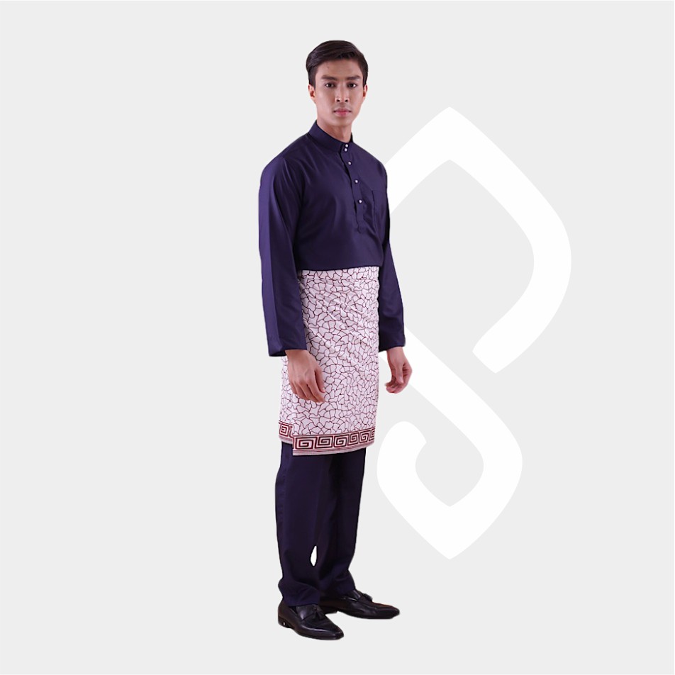 Baju Koko Pria Melayu Cekak Musang Bahan Satin Setelan Muslim Kurung Teluk Belanga Navy