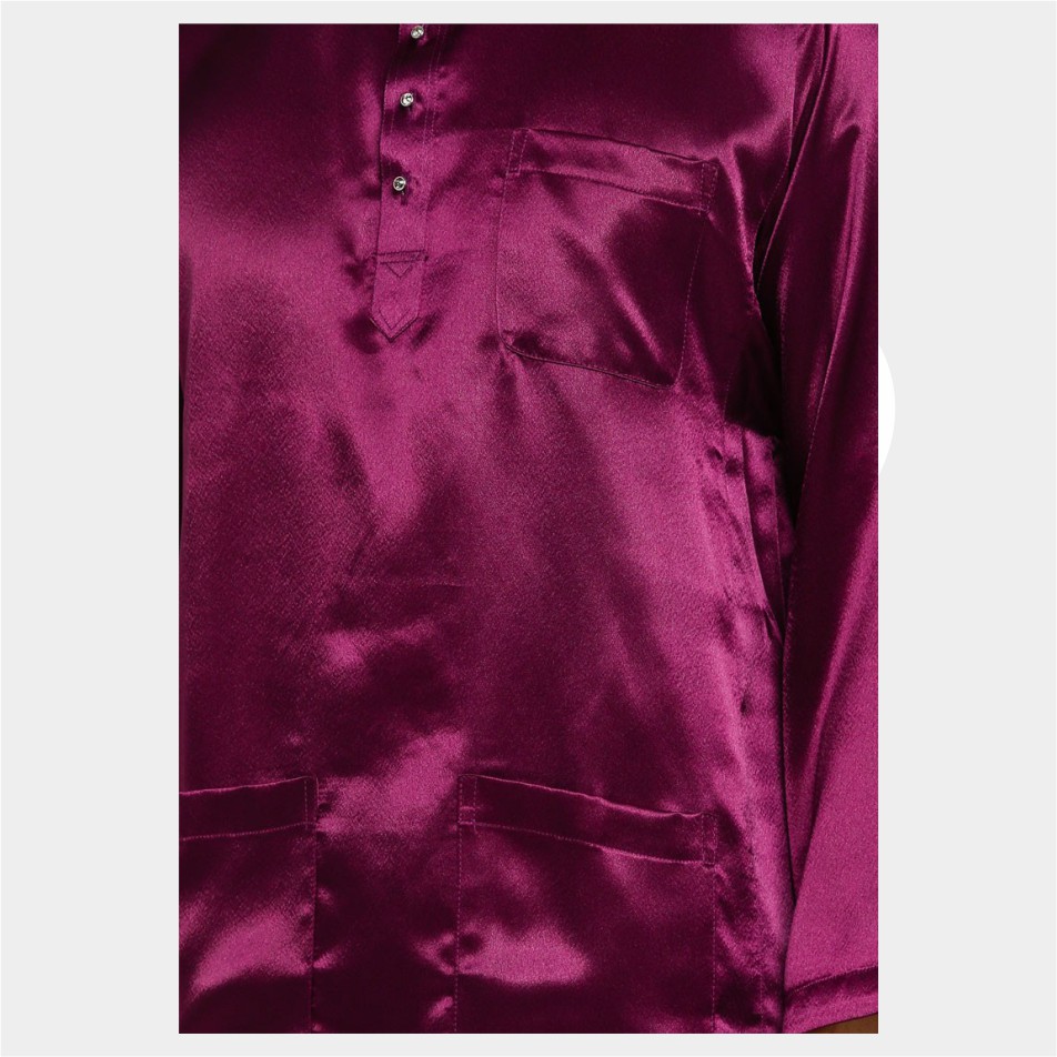 Baju Koko Pria Melayu Cekak Musang Bahan Satin Setelan Muslim Kurung Teluk Belanga Purple / Ungu