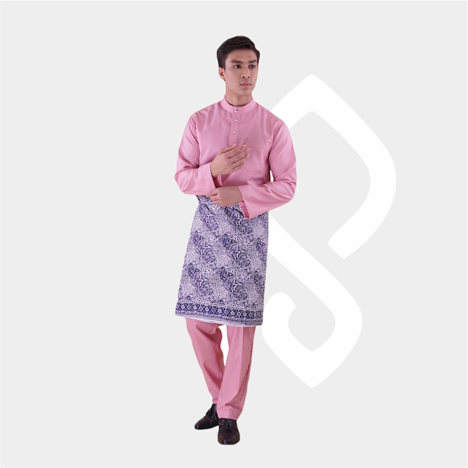 Baju Koko Pria Melayu Cekak Musang Bahan Satin Setelan Muslim Kurung Teluk Belanga Baby Pink