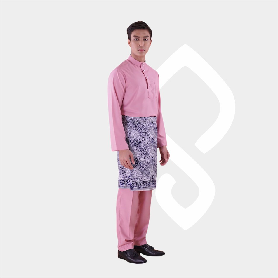 Baju Koko Pria Melayu Cekak Musang Bahan Satin Setelan Muslim Kurung Teluk Belanga Baby Pink